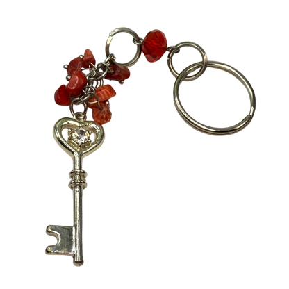 Silver Heart Top Key Charm Red Glass Stone Dangles Key Chain / Car Charm