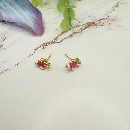 Red White Enamel Gold Metal Christmas Bell Post Earrings • 18 Inch Fashion Doll Jewelry