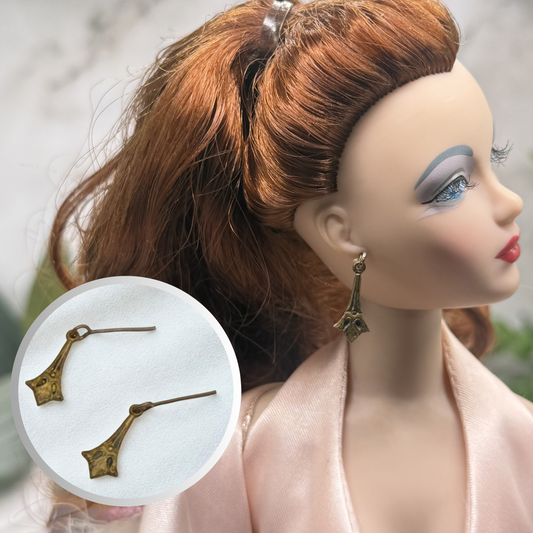 Bronze Brass Fan Filigree Vintage Style Dangle Doll Earrings • 16 Inch Fashion Doll Jewelry