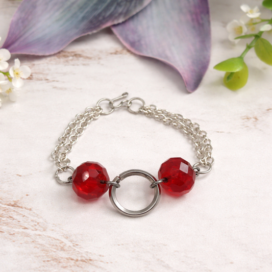 Red Faceted Acrylic Crystal Silver Ring Doll Necklace • 16 Inch Fashion Doll Jewelry