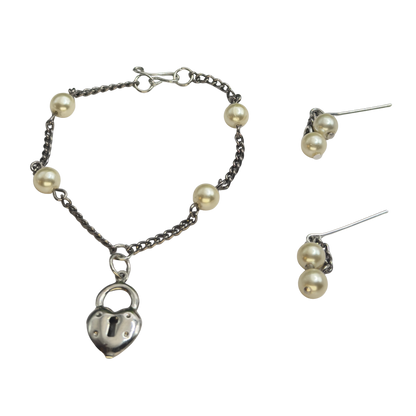 Silver Heart Lock Charm Pearl Bead Silver Chain Doll Necklace • 18 Inch Fashion Doll Jewelry