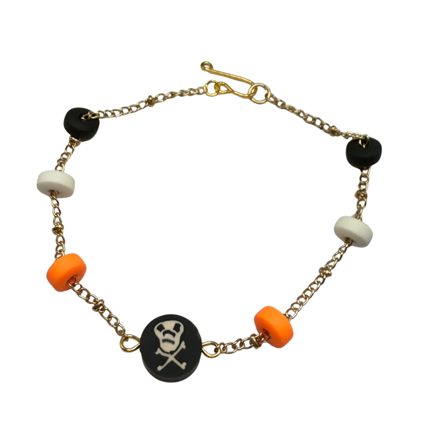 Skull Bones Halloween Silicone Beaded Gold Chain Doll Necklace • 18 Inch Fashion Doll Jewelry