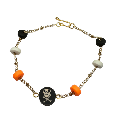 Skull Bones Halloween Silicone Beaded Gold Chain Doll Necklace • 18 Inch Fashion Doll Jewelry