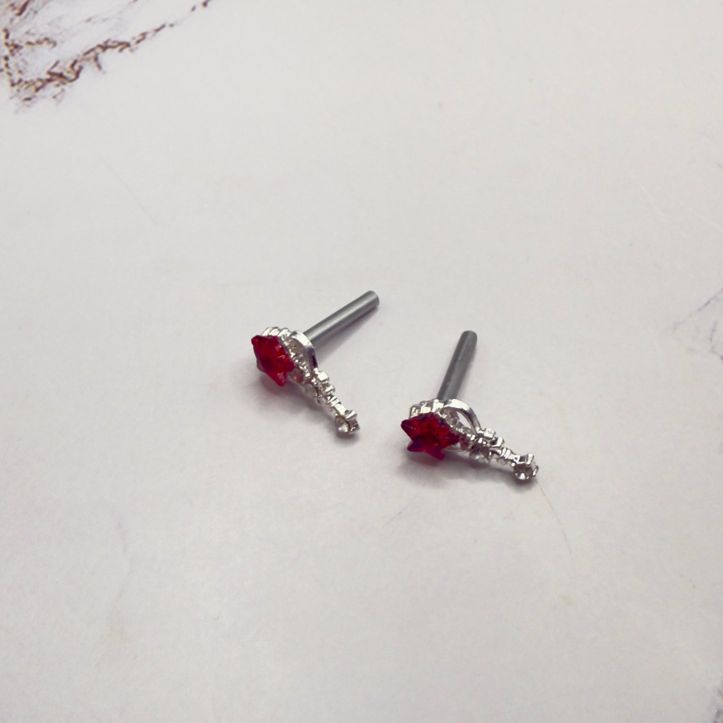 Red Rhinestone Star Wand Design Post Doll Earrings • 2mm Post for 18 Inch Fashion Doll