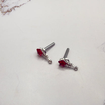 Red Rhinestone Star Wand Design Post Doll Earrings • 2mm Post for 18 Inch Fashion Doll