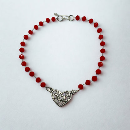 Red Glass Crystal Bead Silver Filigree Heart Charm Doll Necklace • 18 Inch Fashion Doll Jewelry