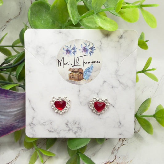 Red Rhinestone Heart Silver Post Doll Earrings • 2mm Post for 18 Inch Fashion Doll