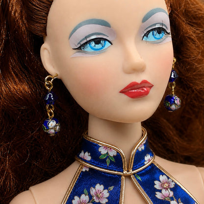 Dark Blue Cloisonné Flower Design Doll Earrings • 16 Inch Fashion Doll Jewelry