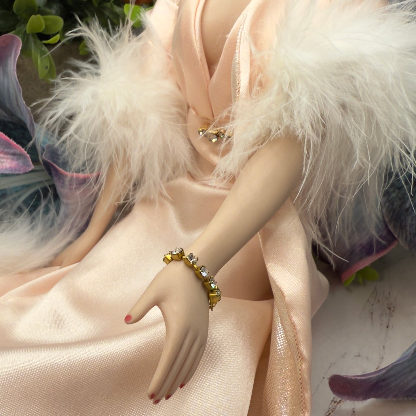 Clear Rhinestone Gold Tone Bracelet • 16 Inch Fashion Doll Jewelry