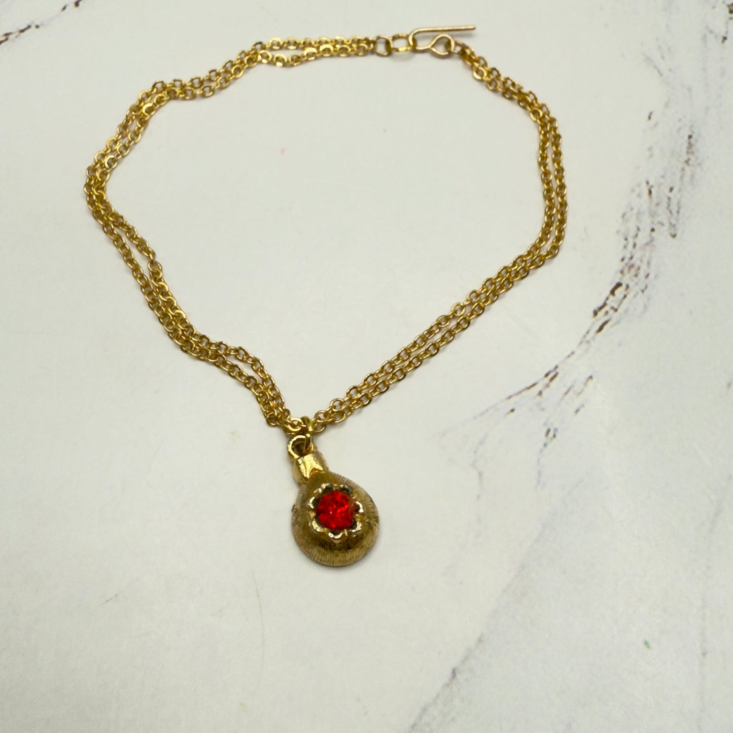 Gold Christmas Ornament Charm Red Rhinestone Doll Necklace • 18 Inch Fashion Doll Jewelry