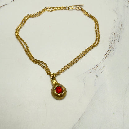 Gold Christmas Ornament Charm Red Rhinestone Doll Necklace • 18 Inch Fashion Doll Jewelry