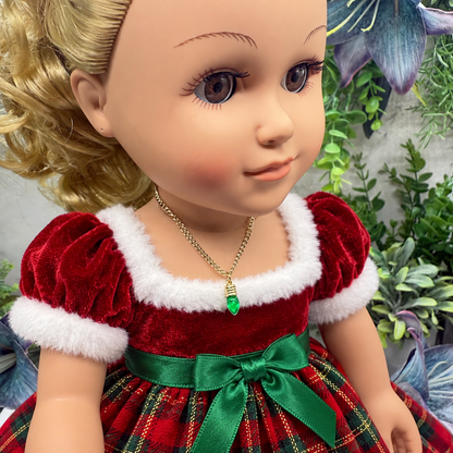 Green Christmas Light Charm Gold Doll Necklace • 18 Inch Fashion Doll Jewelry
