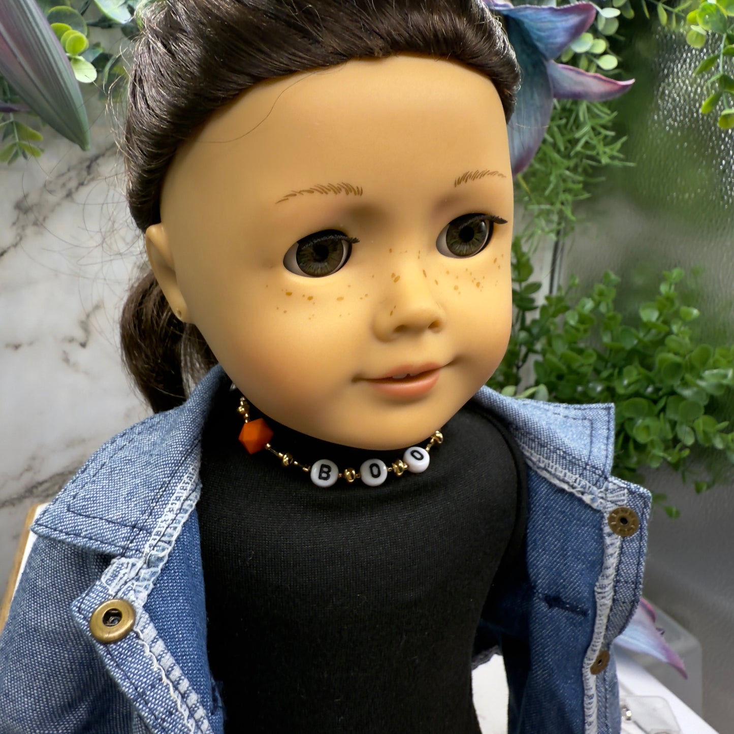 Boo Halloween Acrylic Beaded Gold Chain Doll Necklace • 18 Inch Fashion Doll Jewelry