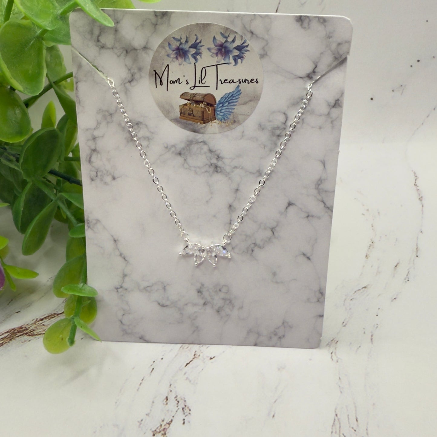 Clear Crystal Rhinestone Petals Shape Pendant Silver Doll Necklace • 18 Inch Fashion Doll Jewelry