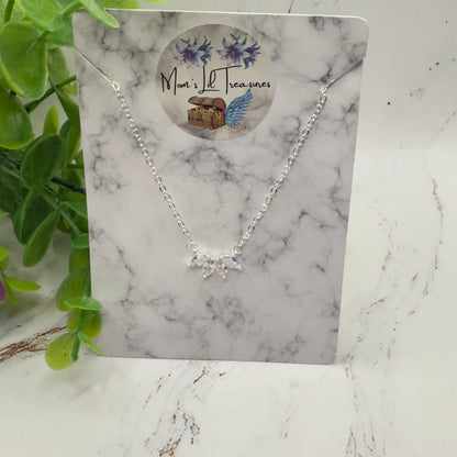 Clear Crystal Rhinestone Petals Shape Pendant Silver Doll Necklace • 18 Inch Fashion Doll Jewelry