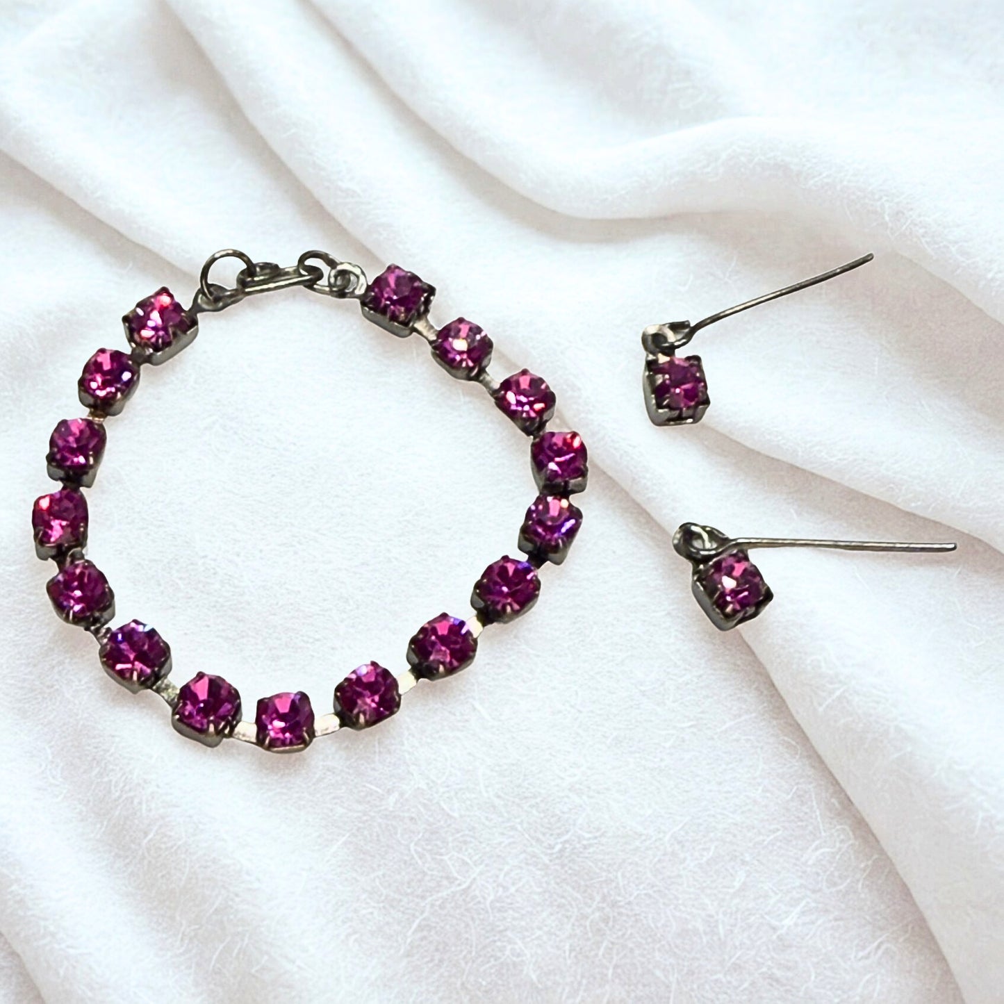 Hot Pink Rhinestone Doll Necklace & Earrings • 14 Inch Fashion Doll Jewelry