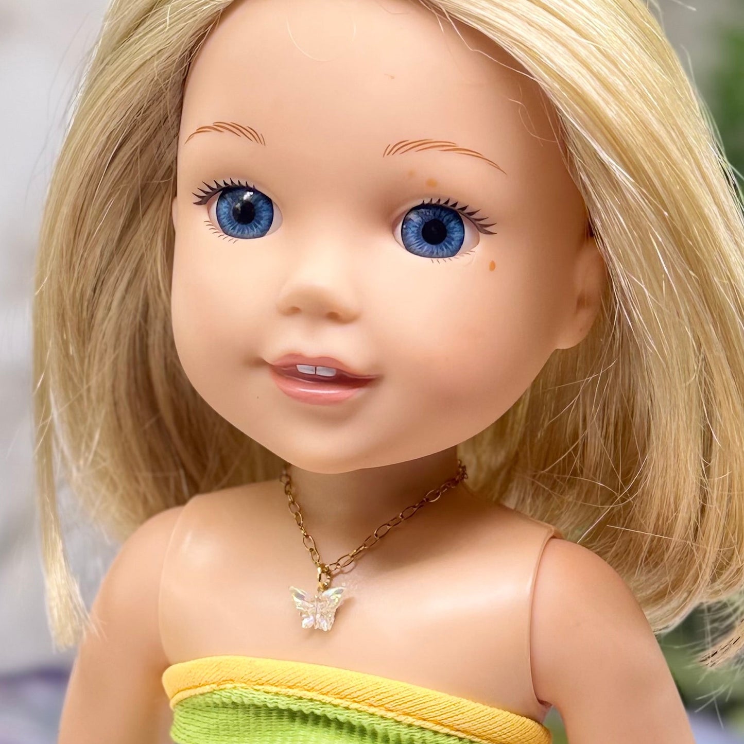 Clear Acrylic Butterfly Charm Gold Chain Doll Necklace for 14 Inch Fashion Dolls