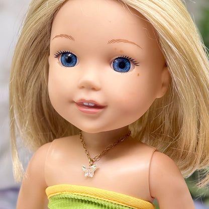 Clear Acrylic Butterfly Charm Gold Chain Doll Necklace for 14 Inch Fashion Dolls