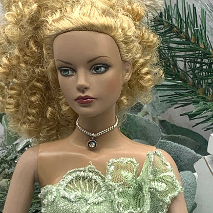 AB Rhinestone Pendant Silver Choker Chain Doll Necklace • 16” Doll Jewelry