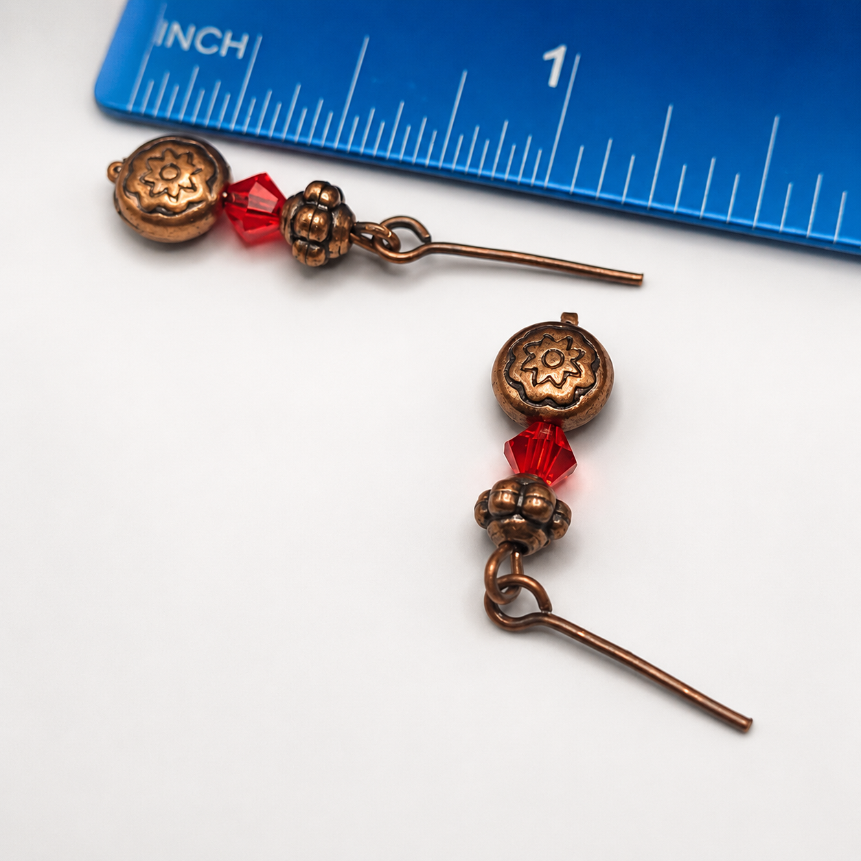 Red Glass Round Copper Dangle Doll Earrings • 16 Inch Fashion Doll Jewelry