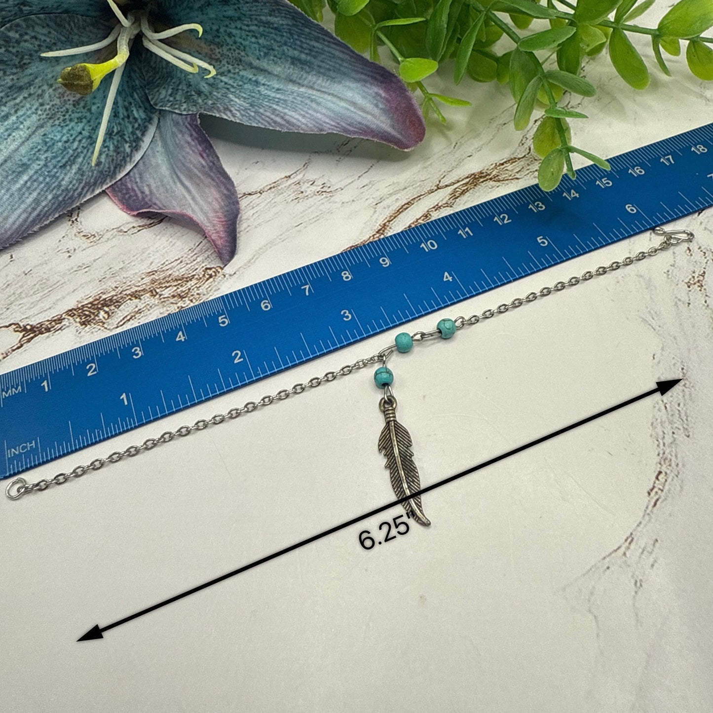 Turquoise Blue Beads Silver Feather Native Western Style Doll Necklace • 18 Inch Fashion Doll Jewelry