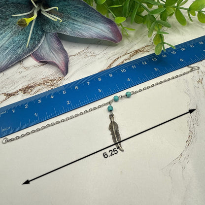 Turquoise Blue Beads Silver Feather Native Western Style Doll Necklace • 18 Inch Fashion Doll Jewelry