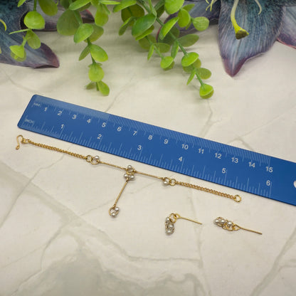 Pearl & Circle Y-Drop Gold Long Doll Necklace Earrings Set • 16” Doll Jewelry