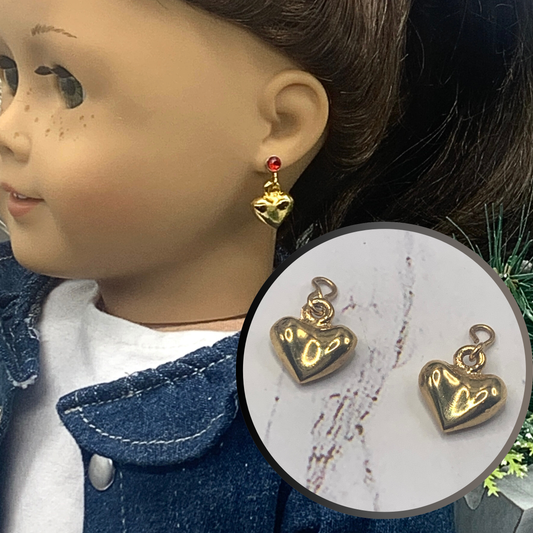 Gold Heart Doll Earring DANGLES • fits 18” American Girl Doll