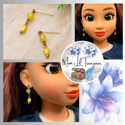 Yellow Glass Dangle Doll Earrings • 18 Inch Fashion Doll Jewelry