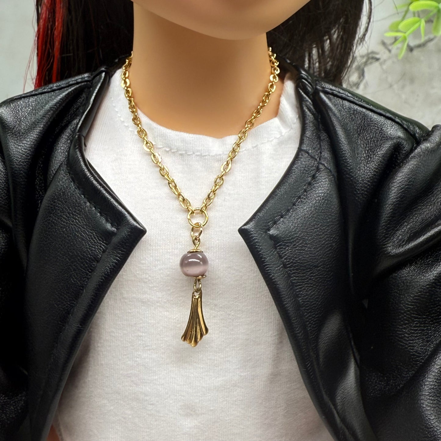 Mauve Purple Gold Fan Filigree Pendant Doll Necklace • 18 Inch Fashion Doll Jewelry