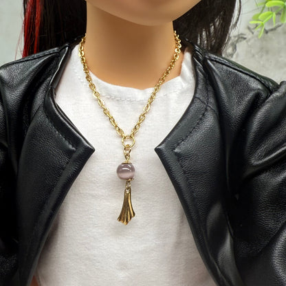 Mauve Purple Gold Fan Filigree Pendant Doll Necklace • 18 Inch Fashion Doll Jewelry