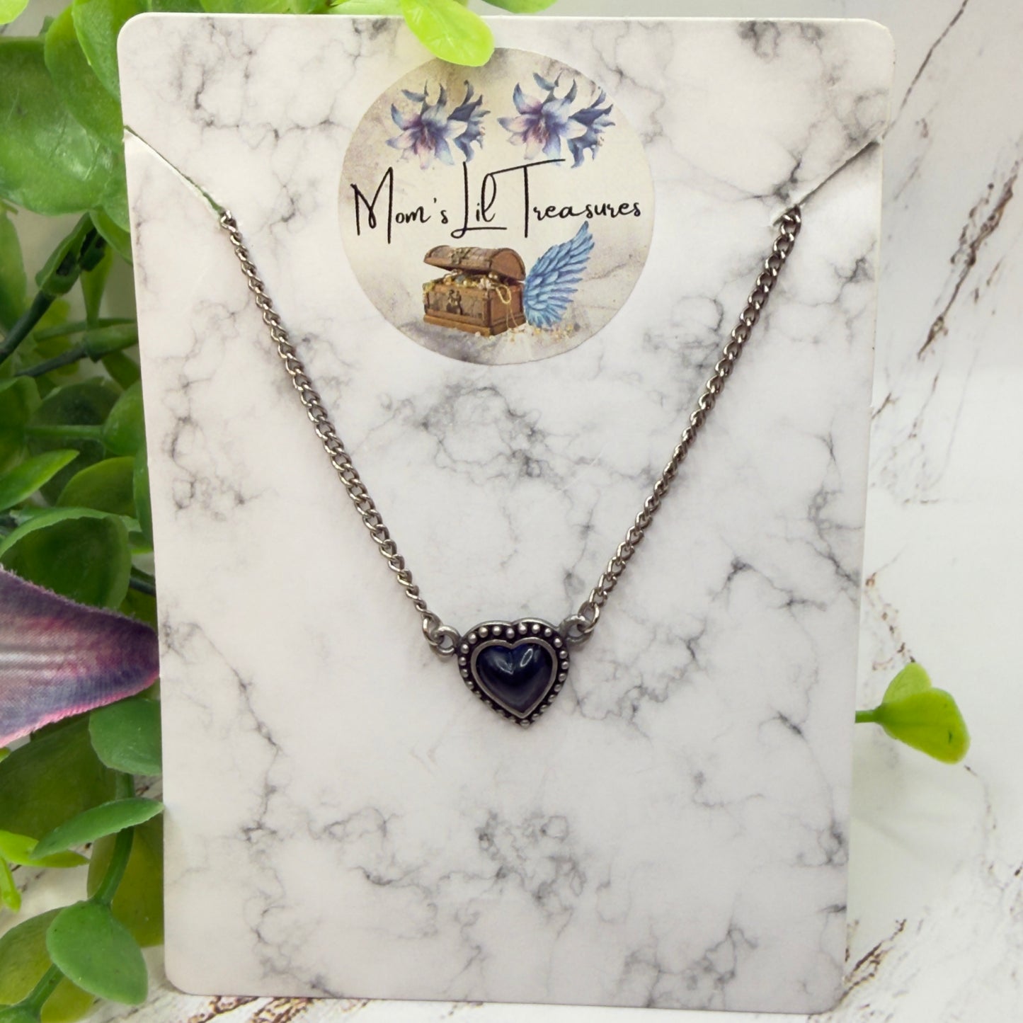 Silver Heart Blue Center Charm Doll Necklace • 18 Inch Fashion Doll Jewelry