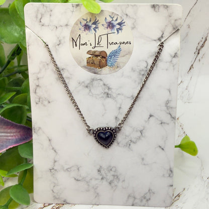 Silver Heart Blue Center Charm Doll Necklace • 18 Inch Fashion Doll Jewelry