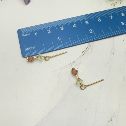 Dark Orange & Clear Crystal Dangle Gold Earrings • 16 Inch Fashion Doll Jewelry