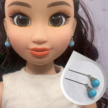 Light Turquoise Blue Dangle Doll Earrings • 18 Inch Fashion Doll Jewelry