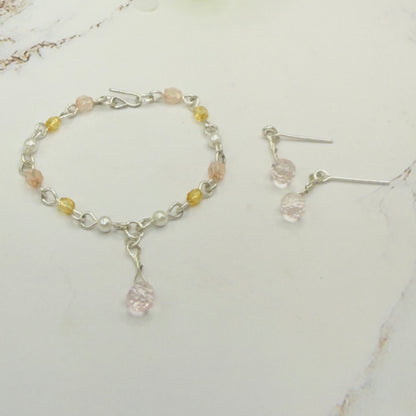 Pink Yellow Pearl Beaded Doll Necklace & Earrings • 14 Inch Fashion Doll Jewelry