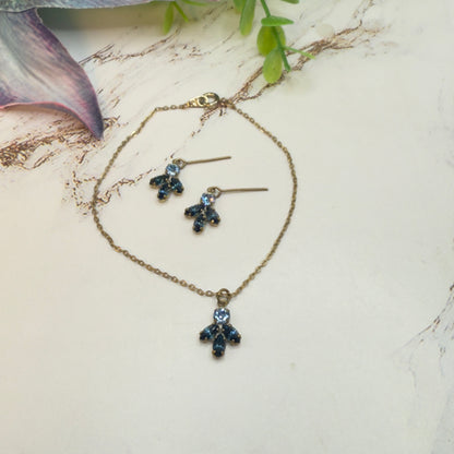 Blue Rhinestone Gold Tone Dangle Doll Earrings and Necklace Set • 18 Inch Fashion Doll Jewelry