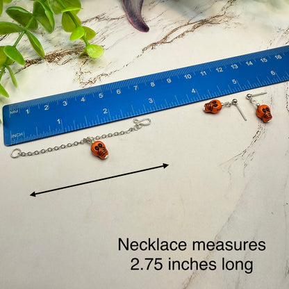 Orange Skull Halloween Necklace and Earrings |for 10-12 Inch Fashion Doll • 1:6 Scale