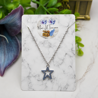 Blue Rhinestone Star Charm Silver Chain Doll Necklace for 18 Inch Fashion Doll