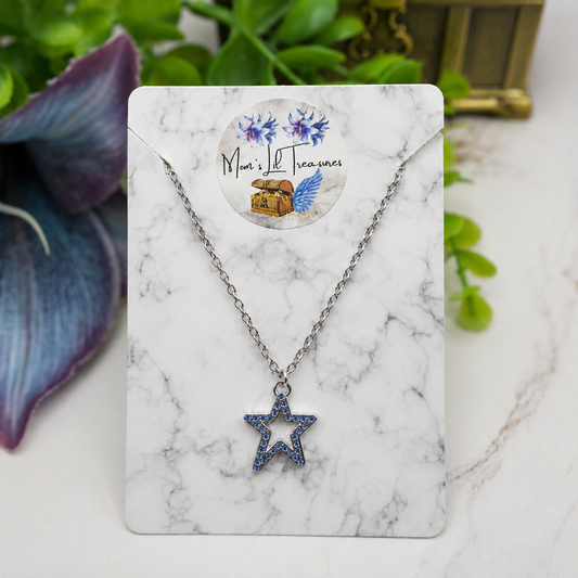 Blue Rhinestone Star Charm Silver Chain Doll Necklace for 18 Inch Fashion Doll