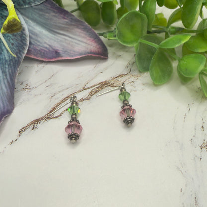 Light Green Pink Glass Crystal Dangle Doll Earrings • 18 Inch Fashion Doll Jewelry