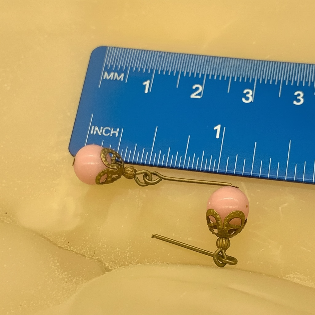 Pink Brass Tone Filigree Glass Drop Dangle Doll Earrings • 18 Inch Doll Jewelry