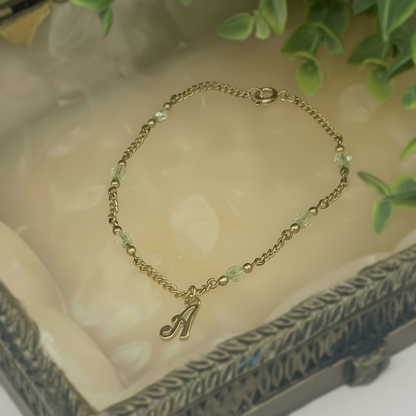 Initial Letter A Green Crystals Gold Doll Necklace • 18 inch Doll Jewelry