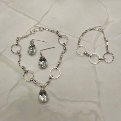 Clear Rhinestone Teardrop Doll Necklace Earring Bracelet Set 18” Doll Jewelry
