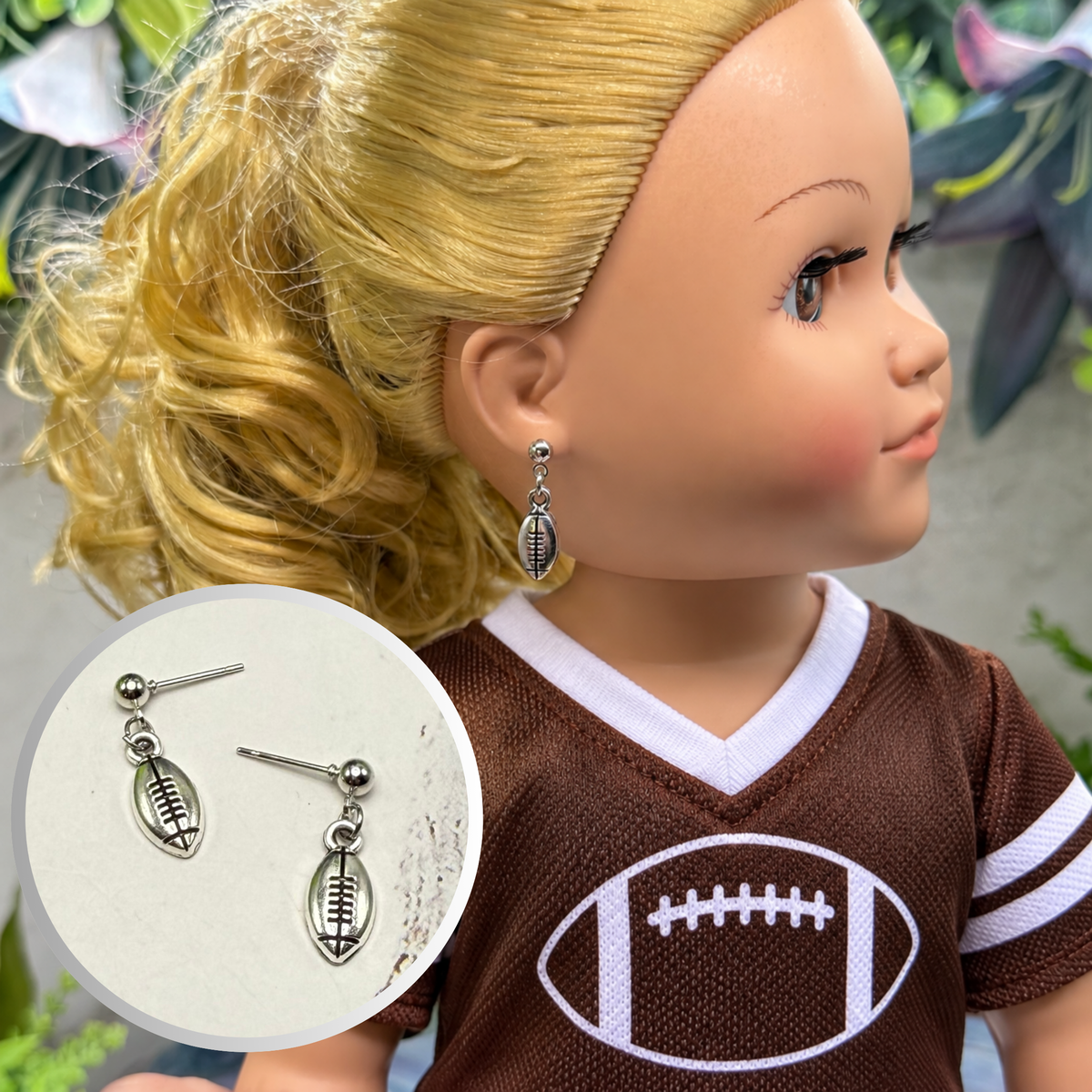 Silver Football Sports Charm Doll Earrings | for 18 Inch Fashion Doll