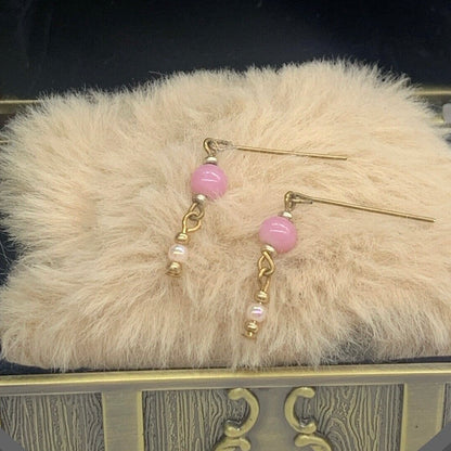Pink Glass Pearl Gold Dangle Doll Earrings •  16 Inch Fashion Doll Jewelry