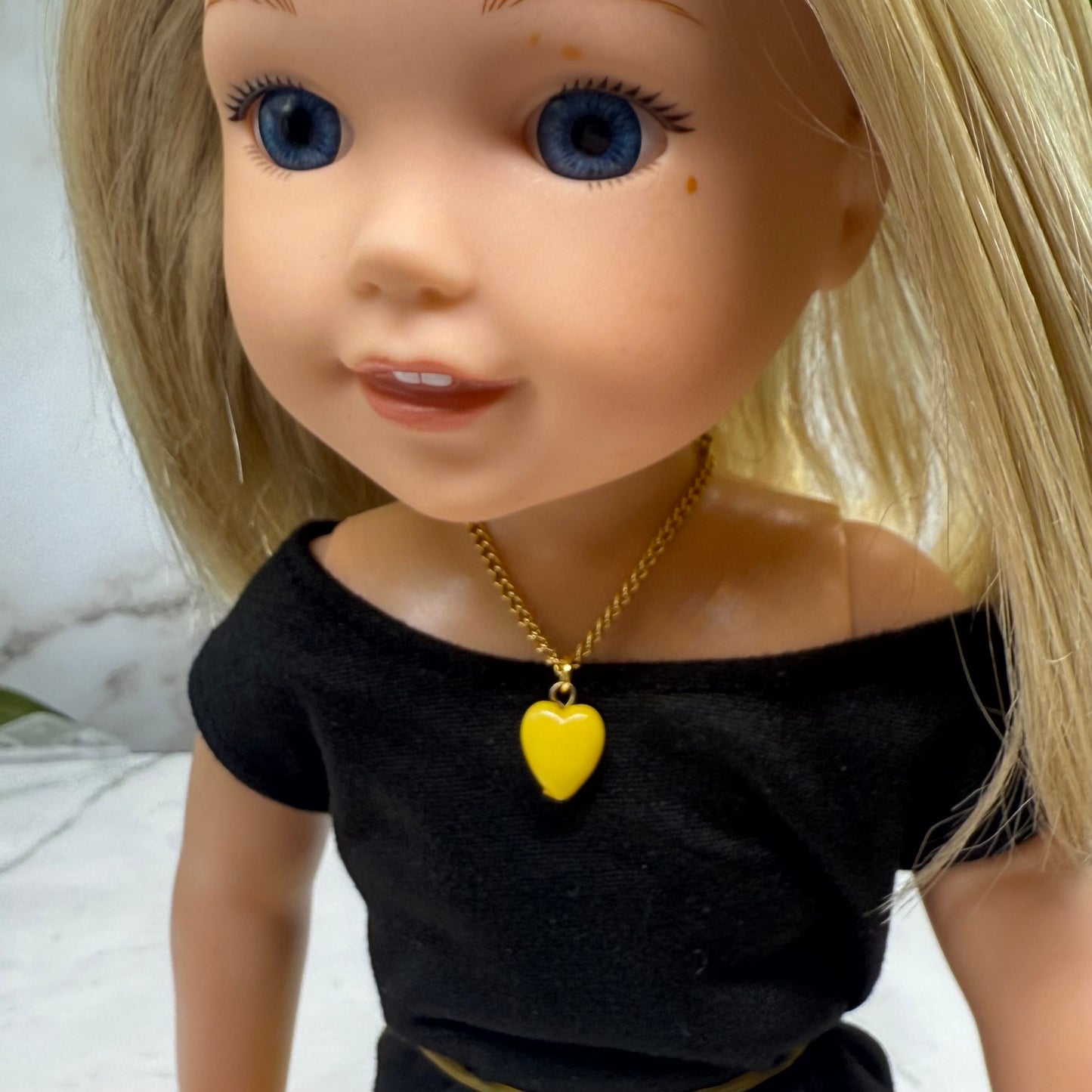 Yellow Heart Charm Gold Chain Doll Necklace• 14 Inch Doll Jewelry