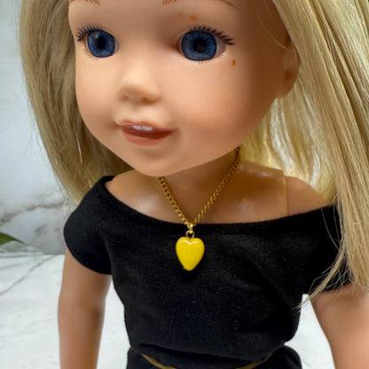 Yellow Heart Charm Gold Chain Doll Necklace• 14 Inch Doll Jewelry