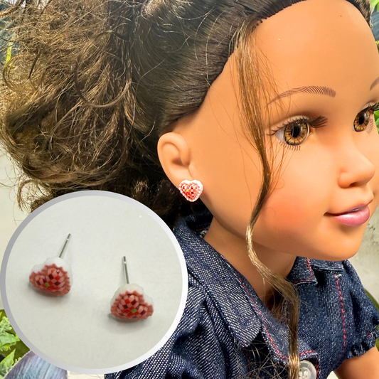 Coral Pink Lattice Design Heart Post Doll Earrings • 18 Inch Fashion Doll Jewelry