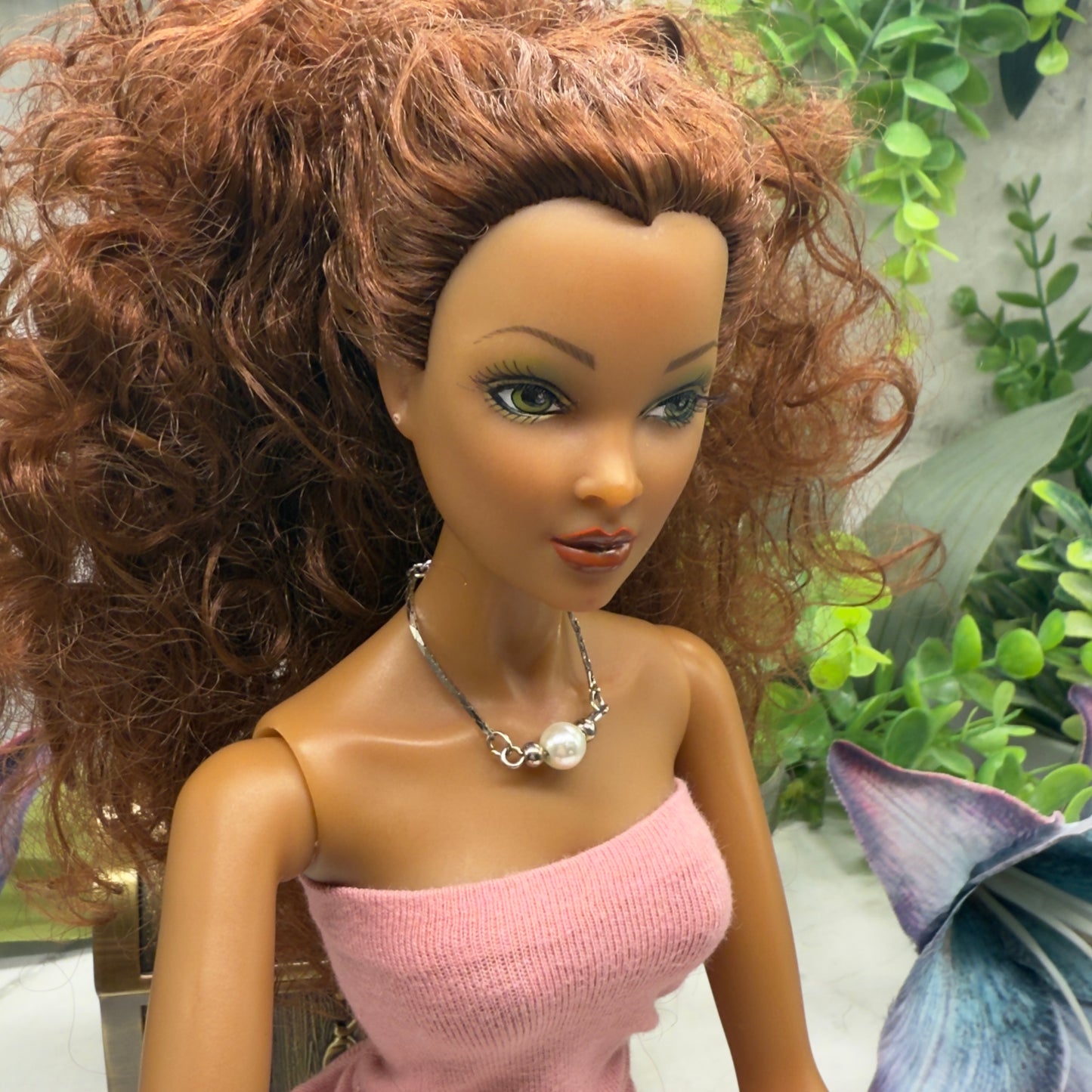 Silver Serpentine Chain Pearl Pendant Doll Necklace • 16” Fashion Doll Jewelry